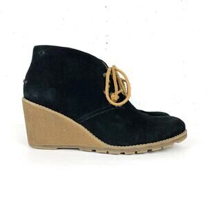 Sperry Womens Stella Prow Wedge Ankle Booties Black Suede Lace Up Chukka Size 10